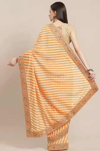 Mustard mustard yellow & cream-coloured leheriya saree