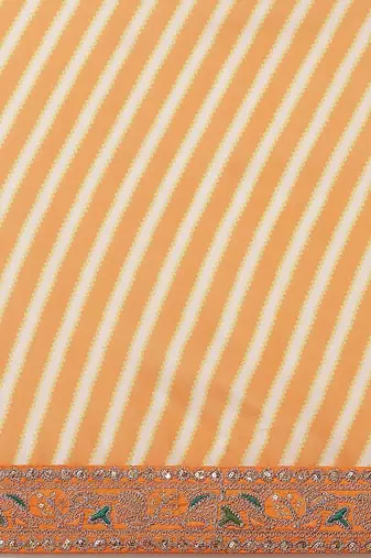 Mustard mustard yellow & cream-coloured leheriya saree