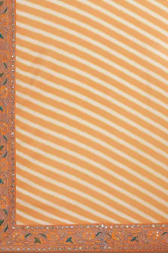 Mustard mustard yellow & cream-coloured leheriya saree