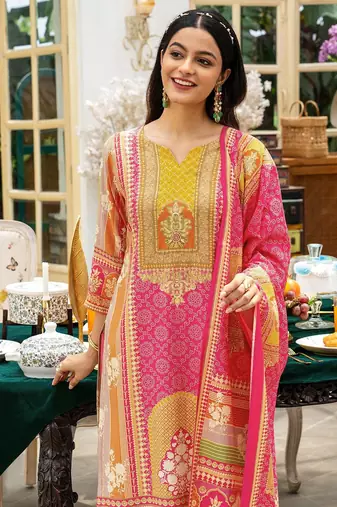 ethnic motifs printed notch neck straight kurta with trousers & dupatta