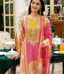ethnic motifs printed notch neck straight kurta with trousers & dupatta