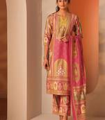 ethnic motifs printed notch neck straight kurta with trousers & dupatta