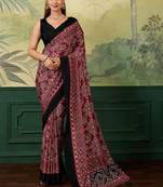 Maroon bandhani mirror work silk blend designer saree
