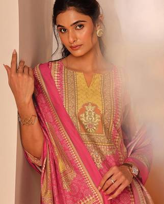 ethnic motifs printed notch neck straight kurta with trousers & dupatta 6