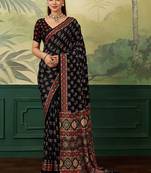 Black kalamkari mirror work silk blend designer saree