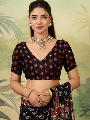 Black kalamkari mirror work silk blend designer saree 5