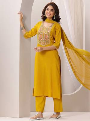 striped embroidered sequinned straight kurta with trousers and dupatta 1