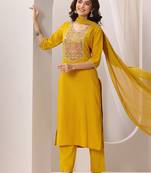 striped embroidered sequinned straight kurta with trousers and dupatta