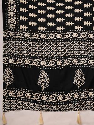 Black ajrak block mirror work silk blend designer saree 4