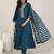 blue round neck floral zari embroidered a-line kurta with trouser and dupatta