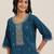 blue round neck floral zari embroidered a-line kurta with trouser and dupatta