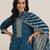 blue round neck floral zari embroidered a-line kurta with trouser and dupatta