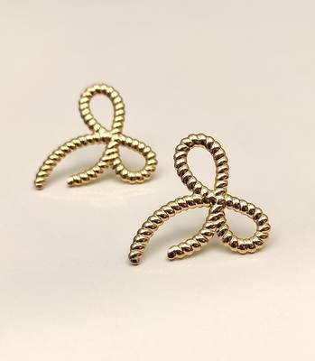 Gold bow stud earrings, twisted rope design, anti-tarnish 4