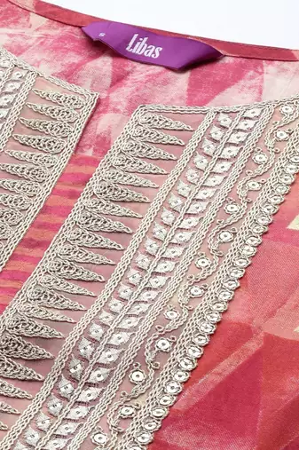 women printed regular sequinned kurta with trousers & with dupatta