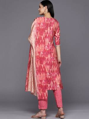 women printed regular sequinned kurta with trousers & with dupatta 6