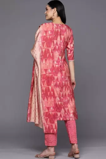 women printed regular sequinned kurta with trousers & with dupatta