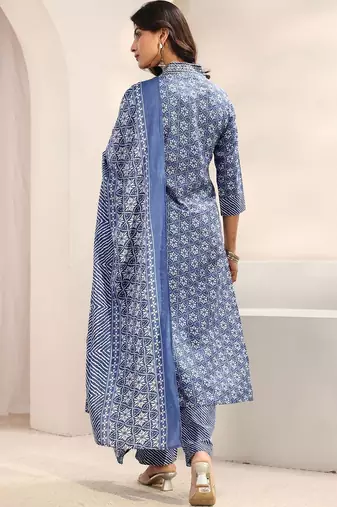 women ethnic motifs printed regular kurta with trousers & with dupatta