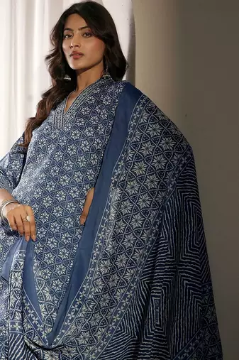 women ethnic motifs printed regular kurta with trousers & with dupatta