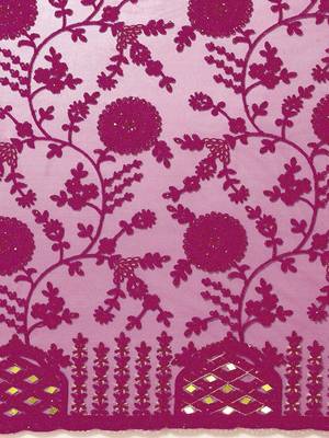 Burgundy floral embroidered net saree 4