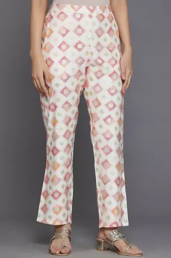 women printed regular thread work kurta with trousers & with dupatta