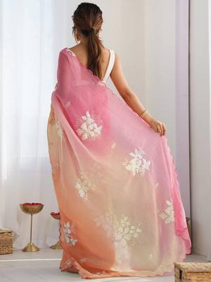 Pink pink embellished  chiffon sarees 2