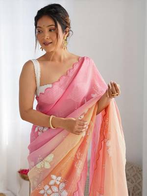 Pink pink embellished  chiffon sarees 4