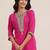 pink ethnic motifs yoke design notch-neck straight kurta with trousers & dupatta