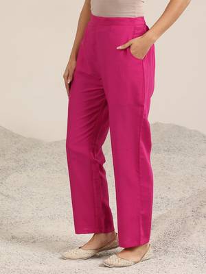 pink ethnic motifs yoke design notch-neck straight kurta with trousers & dupatta 7