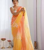 Peach peach embellished  chiffon sarees