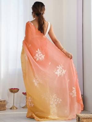 Peach peach embellished  chiffon sarees 2