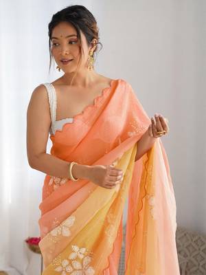 Peach peach embellished  chiffon sarees 4