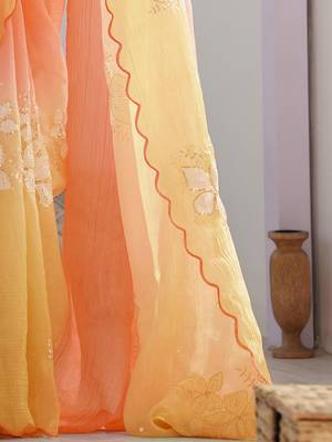 Peach peach embellished  chiffon sarees 5