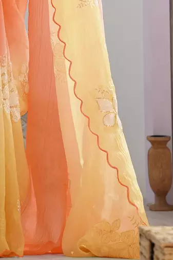 Peach peach embellished  chiffon sarees