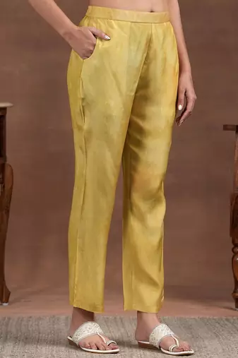 floral yoke design thread work notch neck straight kurta with trousers & dupatta