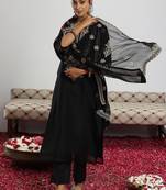 black floral yoke design sequinned kurta with trouser & dupatta