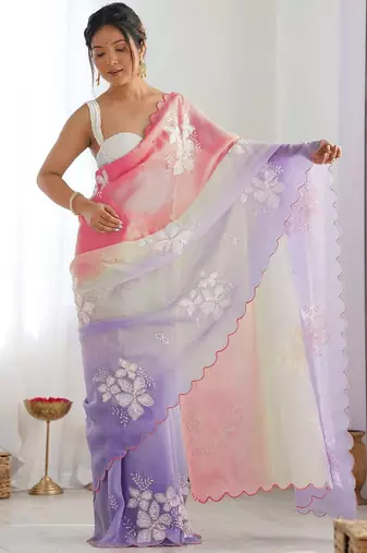 Multicolor multi embellished  chiffon sarees