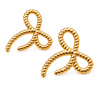 Gold bow stud earrings, twisted rope design, anti-tarnish 5