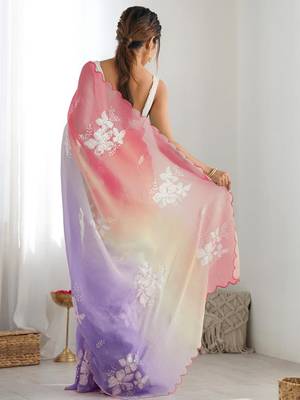 Multicolor multi embellished  chiffon sarees 2