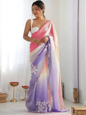 Multicolor multi embellished  chiffon sarees 3