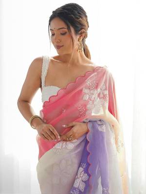 Multicolor multi embellished  chiffon sarees 5