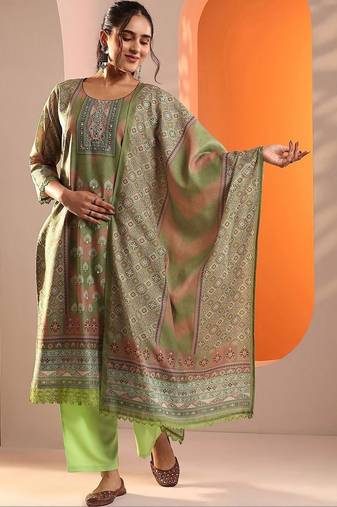 women ethnic motifs printed regular thread work kurta with trousers & with dupatta