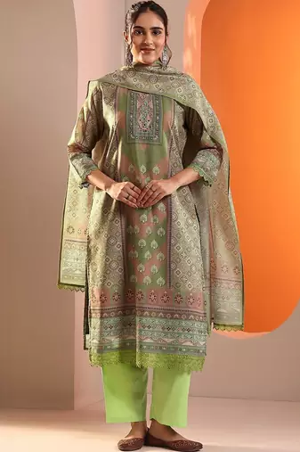 women ethnic motifs printed regular thread work kurta with trousers & with dupatta