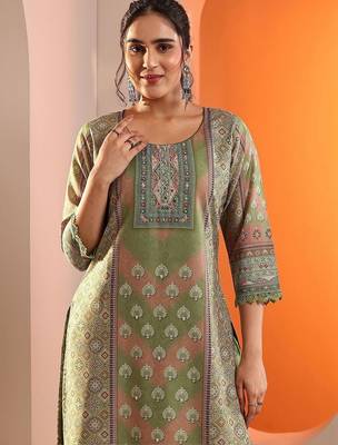 women ethnic motifs printed regular thread work kurta with trousers & with dupatta 5