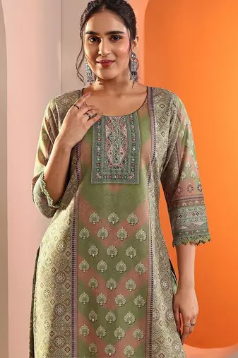 women ethnic motifs printed regular thread work kurta with trousers & with dupatta