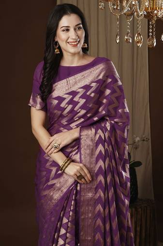 Purple woven design zari kanjeevaram saree