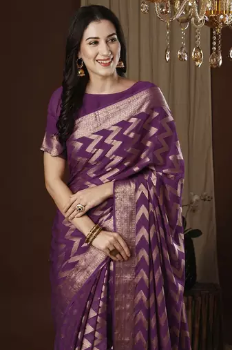 Purple woven design zari kanjeevaram saree