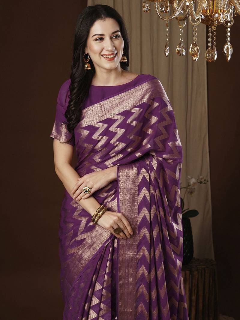 Purple woven design zari kanjeevaram saree