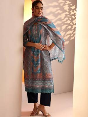 women ethnic motifs printed regular kurta with trousers & with dupatta 1