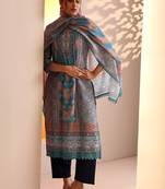 women ethnic motifs printed regular kurta with trousers & with dupatta