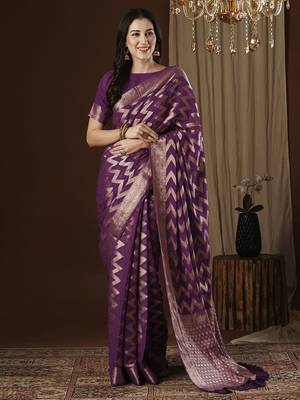 Purple woven design zari kanjeevaram saree 2
